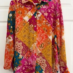Rose & Olive Multicolor Patchwork Button Down Shirt